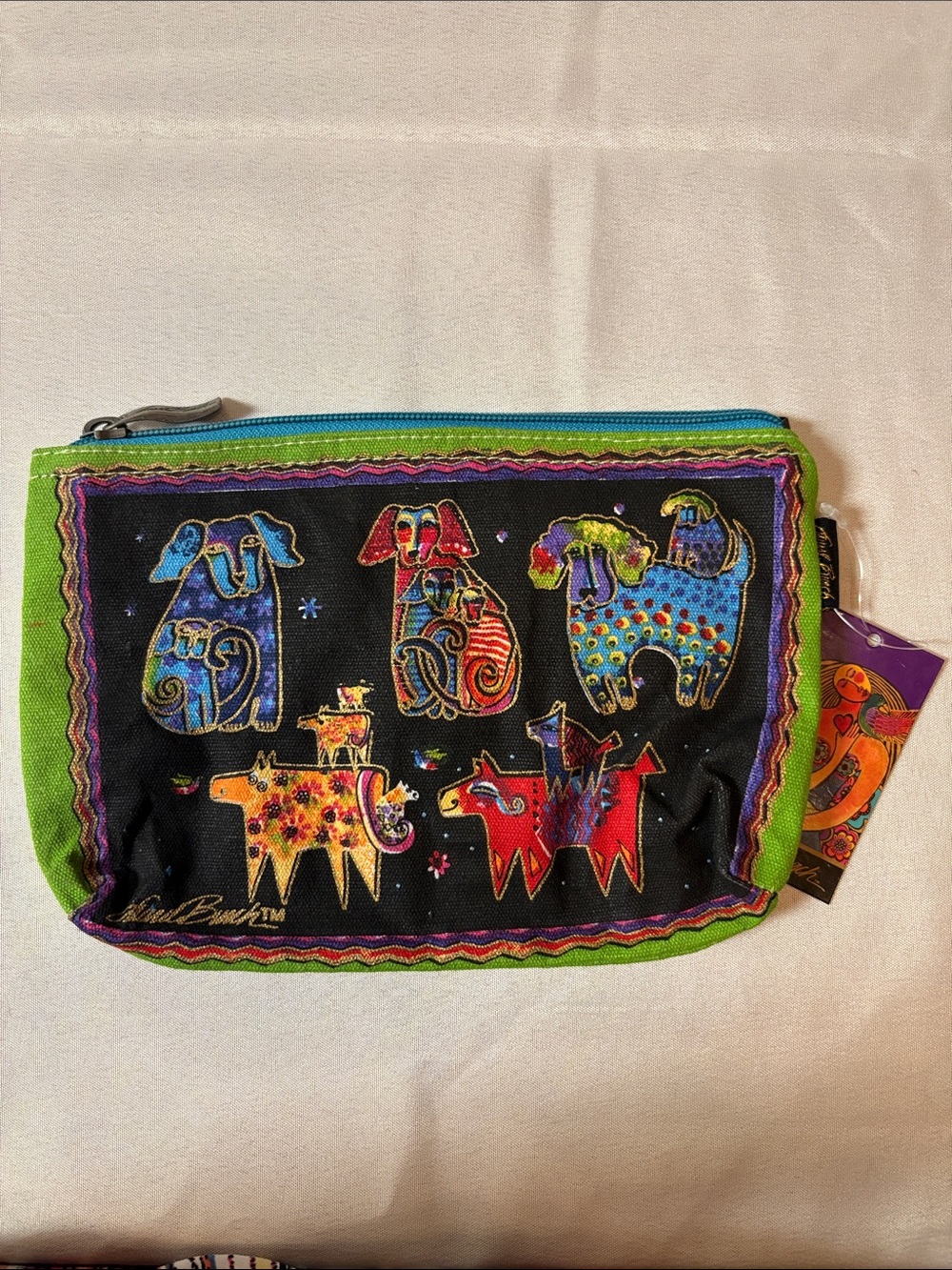 Laurel Burch Dog Print Zipper Cosmetics Pouch